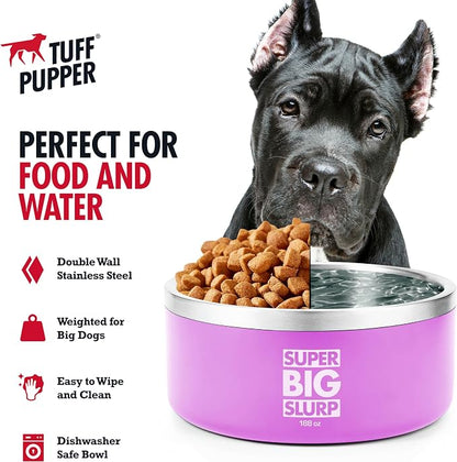 Tuff Pupper Heavy Duty Insulated Dog Bowl | Double Wall Stainless Steel Dog Food Dish | Non-Slip Spill Proof Dishwasher Safe Cat Bowl | Water Dish for Feeding Large Medium Small Pets (188oz, Pink)