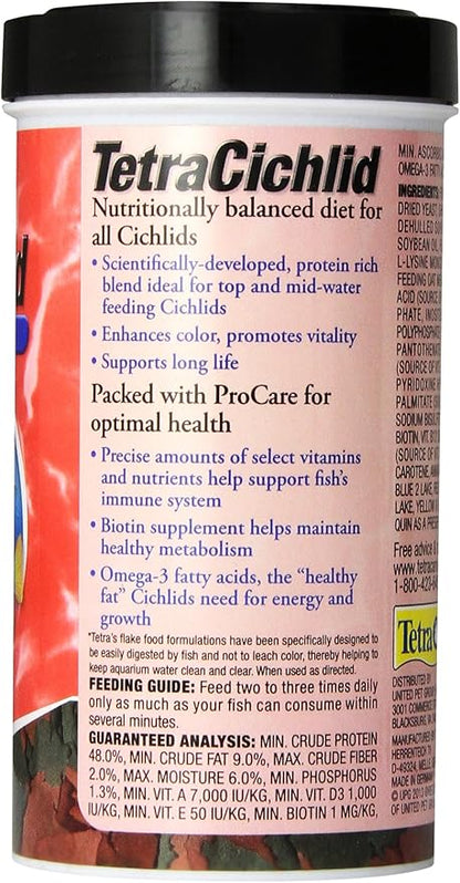 TetraCichlid Cichlid Flakes 2.82 oz, Fish Food, Clear Water Advanced Form
