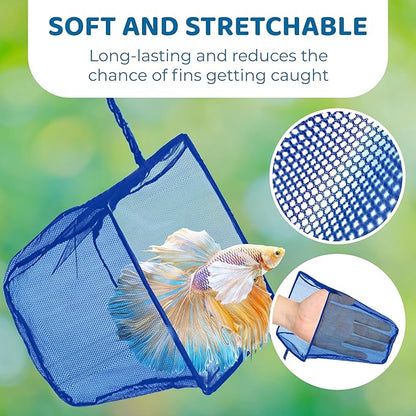 SunGrow Betta Fish Net, Secure Delicate Fin, 5x4 Inches with 11 Inches Handle, Extra Soft Nylon Net, Easy Routine Aquarium Tank Maintenance, Fish Tank Supplies