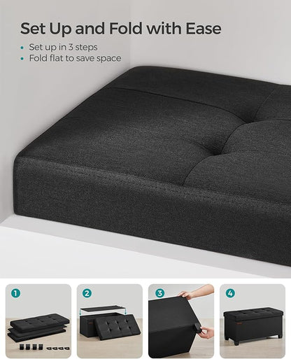 SONGMICS Storage Ottoman Bench, Foldable Foot Rest with Legs, 15 x 30 x 15.2 Inches, End of Bed Bench, Storage Chest, Load up to 660 lb, for Living Room, Bedroom, Entryway, Ink Black ULSF016B01