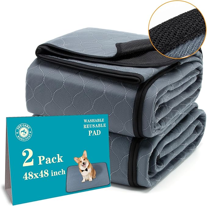 Bunlitent Washable Pee Pads for Dogs, 48x48, 2 Pack, Reusable Puppy Pads | Reusable, Quick Dry, Anti-Slip, Large, Waterproof, Whelping Pad for Pet, Playpen, Incontinence, Housebreaking, Training, Grey
