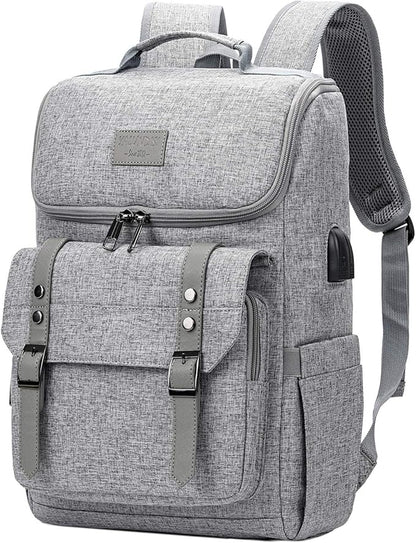 YALUNDISI Vintage Backpack Travel Laptop Backpack with usb Charging Port for Women & Men College Backpack Fits 15.6 Inch Laptop Grey