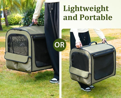 Dog Car Carrier Light Weight,Expandable,Foldable Dog Carrier, Green | Easy to Assemble, Portable and Breathable Pet Carrier, Suitable for Indoor and Outdoor Use, Dog Travel Crate with Curtain