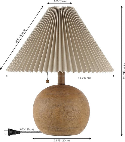 JONATHAN Y JYL1145A Aksel 17.25" Coastal Scandinavian Resin/Iron Sphere LED Table Lamp with Pleated Shade and Pull Chain, Brown Wood Finish/Beige, for Entry Console, Bedroom, Living Room