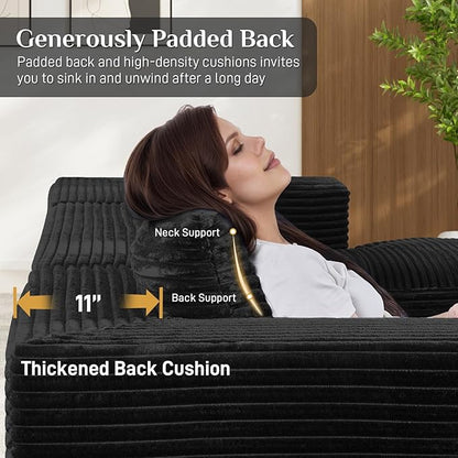 Modular Sectional Sofa, 130" U Shaped Cloud Couch Plush Corduroy Comfy Deep Seat Boneless Sofas with 8 Pillows Double Chaise Lounge Sectional Couches with Memory Foam for Living Room - Black
