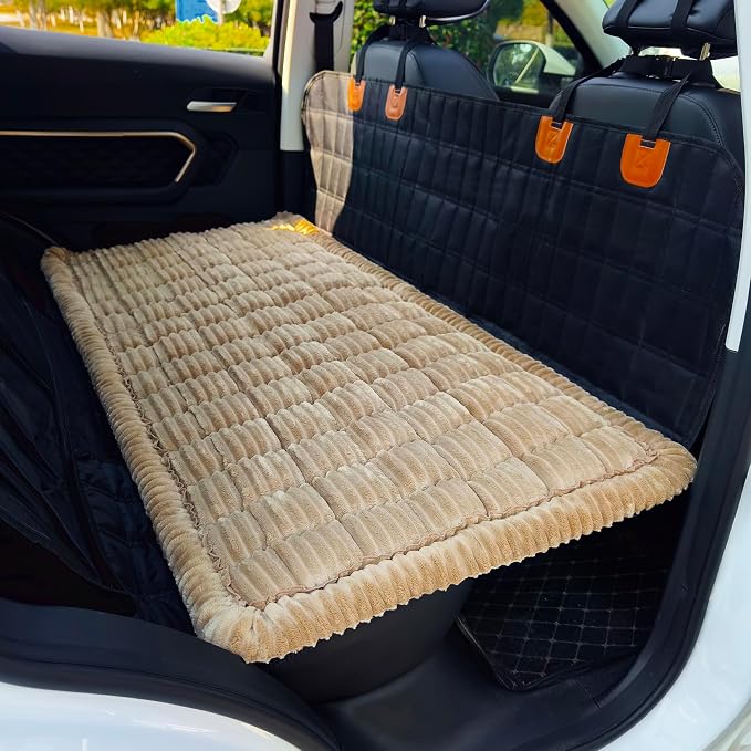 Dog Bed for Car, Backseat Pet Bed Mat, Dog Seat Cover for Car Back Seat, Non-Slip Travel Pet Mat, Fit for Backseat Extenders and Seat Covers (LightCoffee, 24.8x54inch)
