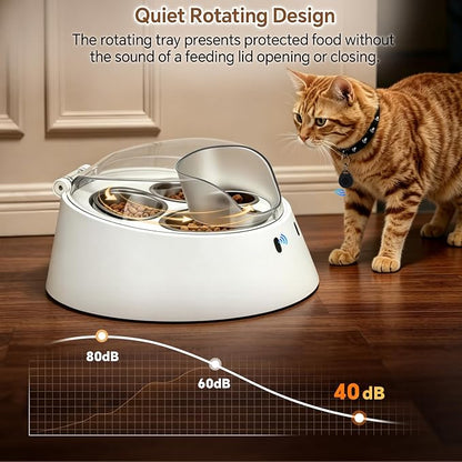 RFID Automatic Cat Feeder for Multi-Pet Households, Selective Microchip Pet Feeder with 3 Stainless Bowls (1 Public, 2 Hidden), Prevents Food Stealing, Special Diet Dispenser, Dual Power