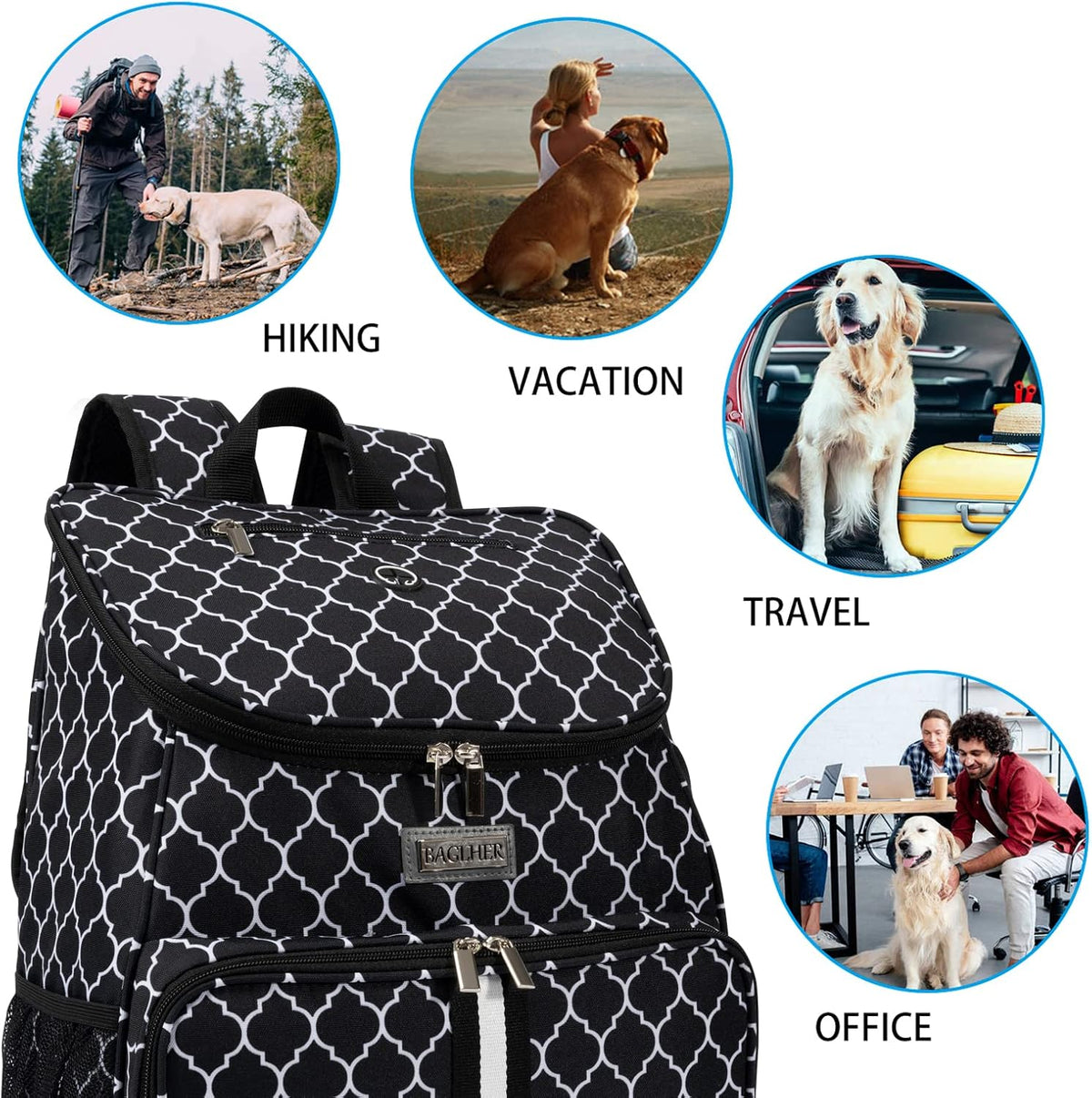 BAGLHER丨Dog Travel Bag, Airline Approved Pet Supplies Backpack, Dog Travel Backpack with 2 Silicone Collapsible Bowls and 2 Food Baskets