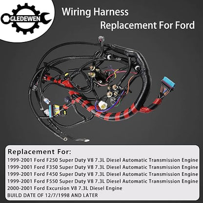 Engine Wiring Harness 7.3 L, Fit for 2000-2001 Ford F250 F350 Super Duty | Fit for 00-01 Ford Excursion / F450 F550 Super Duty, Powerstroke Diesel Engine, F81Z-12B637-EA, Stand Alone Wire Harness