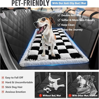 Dog Bed for Car Back Seat, Non-Slip Backseat Pet Mat Standard | Soft Blanket for Travel, Plaid Flannel, Quilted PP Cotton Filling, Non-Slip Backing, Machine Washable, Fit Backseat Extenders