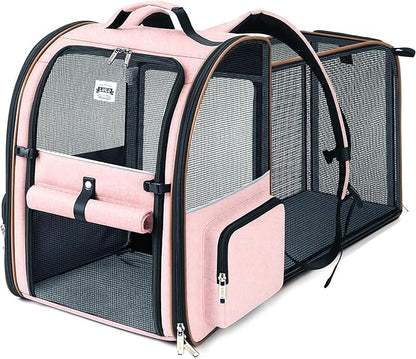 Large Cat Backpack Carrier Expandable Foldable Pet Carrier Backpack for Small Dogs Puppy Medium Cats Fit Up to 18 Lbs for Travel, Hiking,Pink XL Size