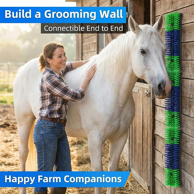 Livestock Scratching Brush, Itch Relief Goat Scratching Post Brush | Wear-Resistant Nylon Bristles, Heavy-Duty Screws, Self-grooming Horse Scratching Post for Goats, Cows, Sheep, Pigs, Donkeys