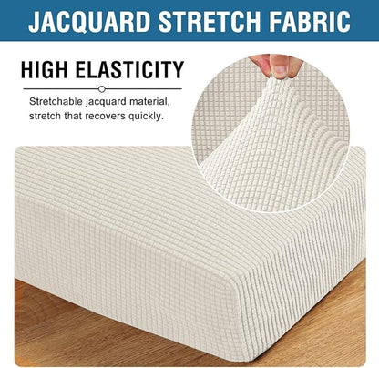 H.VERSAILTEX Super Stretch Individual Seat Cushion Covers Sofa Covers Couch Cushion Covers Slipcover Sets Thick Jacquard Textured Twill Fabric (1 Piece Chair Cushion Cover, Cream)