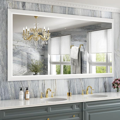 Amorho Bathroom Mirror, 72 X36 Inch White Thick Metal Framed Wall Mirrors