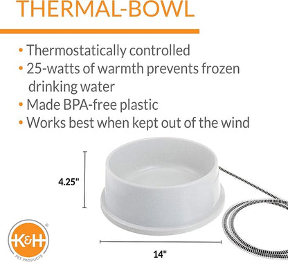 K&H Pet Products Thermal-Bowl Heated Water Bowl for Cats & Dogs Outside, Safety Listed Outdoor Heated Dog Dish for Pets, Automatic No Freeze, Anti Chew Cord - 1.5 Gallons Granite 25W | Outdoor Water Stays Unfrozen In Winter. Outdoor Heated Dog Dish for...