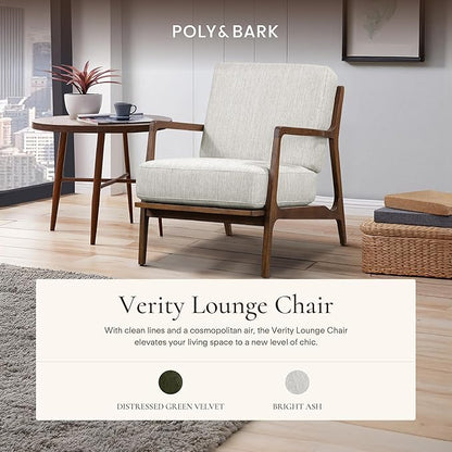 Poly & BARK Verity Fabric Accent Chair – Fabric Armchair with Walnut Wood Frame – Fashion-Forward Lounge Seating for Living Room – Upholstered in Bright Ash