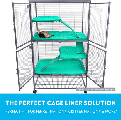 Paw Inspired Fitted Fleece Liners for Ferret Nation, Critter Nation Cage for Ferrets, Rats, Chinchillas, Hedgehogs & Other Small Animals (Green, Double Unit Set)