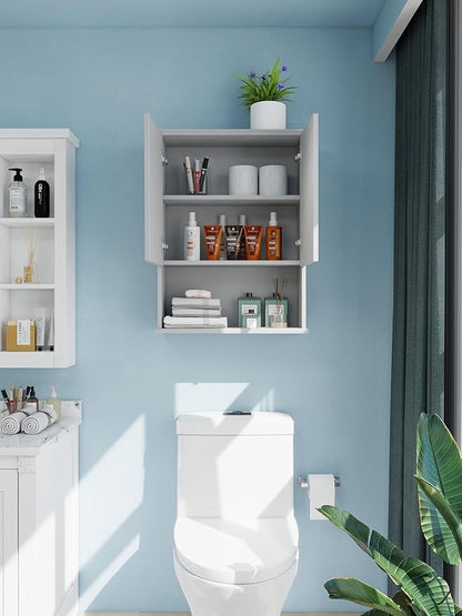 Bathroom Cabinet Wall Mount Buffering Hinge, Large Space Wooden Medicine Cabinet