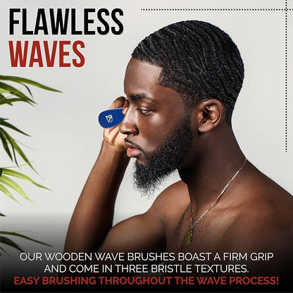 Roman-T Men's 360 Wave Brush Set - Three Handle Brushes for 360 Waves (Soft, Medium & Hard) - Grooming Gift Set
