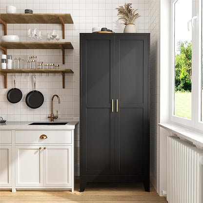COFaR 71" Modern Pantry Cabinet in Black, 5-Tier Storage Cabinet