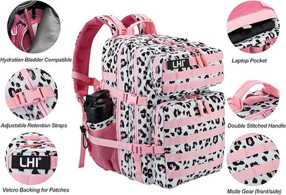 LHI Military Tactical Backpack for Men and Women 45L Army 3 Days Assault Pack Bag Large Rucksack with Molle System - Pink Leopard