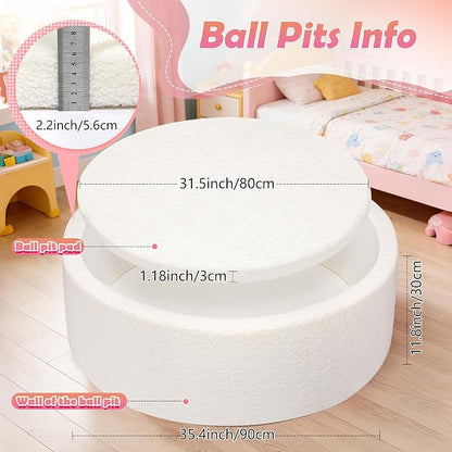 Imitation Teddy Foam Ball Pits 35.4"x 11.8" Soft Round Playpen for Toddlers Pets with Soft Memory Sponge for Babies Indoor and Outdoor Game White(Balls not Included)