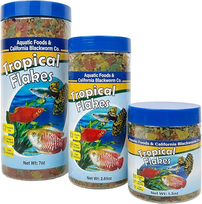 Aquatic Foods Inc. Premium Tropical Fish Flakes, for Angel Fish, Guppies, Live Bearers, Loaches, Gouramis, Cichlids, All Tropical Fish. 12-Type pellets and 4-Type Wafers Included..7.0oz Canister