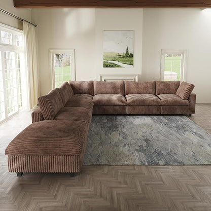 Cloud Modular Sectional Sofa,157" Oversized 7 Seater Sofa,V Shaped Couch with Storage Ottoman,Plush Sofas for Living Room,Comfy Couch with Chaise,Covers Washable&Replaceable (Brown)