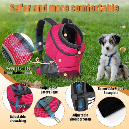 YUDODO Dog Front Carrier Backpack, Adjustable Breathable Dog Backpack | Ventilated, Safety Belt, Lightweight, Reflective Strip, Pocket Storage, For Walking Hiking Outdoor, Rose, M