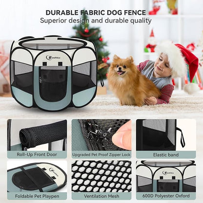 Siedihit Dog Playpen, Puppy Pet Playpen, Medium Dogs Tent Crates Cage Indoor/Outdoor, Portable Pop Up Dog Kennel Playpen with Carrying Case for Dogs/Cats/Rabbits, Removable Zipper Top, Grey