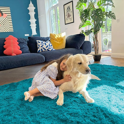 OLANLY 2x8 Machine Washable Runner Rugs for Hallway, Soft Fluffy Shaggy Bedside Rugs for Bedroom, Living Room, Indoor Floor Carpet for Kids Girls and Boys, Nursery Rooms, Home Decor Aesthetic, Teal