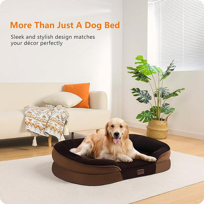 Dwanton Orthopedic Dog Bed for Large Dogs with Gel Memory Foam, Waterproof Dog Sofa, Washable Pet Bed with Four Sided Bolster Cushion, Removable Cover & Non-Slip Bottom, 42", Brown