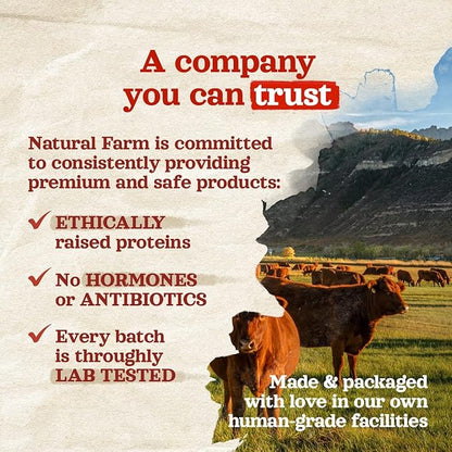 Natural Farm Bully Chips (4-6 Inch, 8 Oz.), Digestible Beef Cheek from Grass-Fed Cows, Non-GMO, Grain-Free, Natural Long-Lasting Dog Chews for Small, Medium & Large Dogs, Great Rawhide Alternative