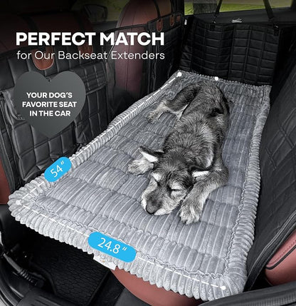 Dog Bed for Car Back Seat Extender - Non-Slip Backseat Cushion for Dogs - Travel Plush Pet Mat Topper for Cars, Trucks, SUVs - Machine Washable Pad Blanket - Grey, 54" x 24.8"