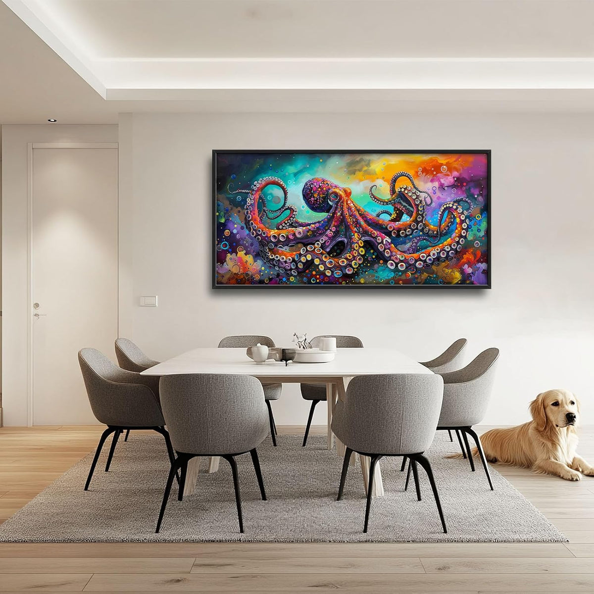 Quorin Octopus Large Wall Art Abstract Colorful Octopus Pictures Sea Ocean Animal Wall Decor Canvas Print Painting Artwork for Bathroom Living Room Bedroom 60L x 30W