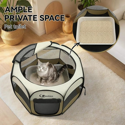 Siedihit Dog Cat Playpen, Small Puppy Pet Playpen, Dog Crate Tent Cage | Indoor/Outdoor, Portable Pop Up Dogs Kennel Playpen with Carrying Case for Dogs/Cats/Rabbits(Khaki, Small )