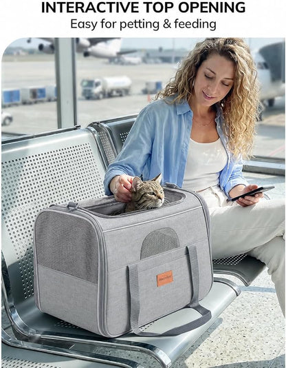 Morpilot Airline Approved Cat Carrier, 16.5" x11" x11" Soft-Sided Pet Travel Carrie with 4-Sided Mesh Ventilation for Cats & Puppies up to 15lbs (Light Gray)