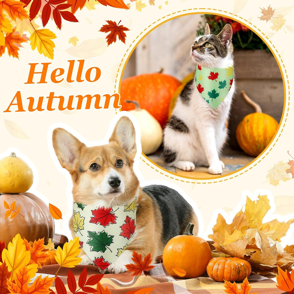 Abbylike 200 Pcs Fall Thanksgiving Dog Bandana Bulk Maple Leaves Bandana for Dogs Triangle Kerchief Bib Scarf for Pets Autumn Costume Photo Props Accessories Pet Shops Adoption Event, 25 Styles