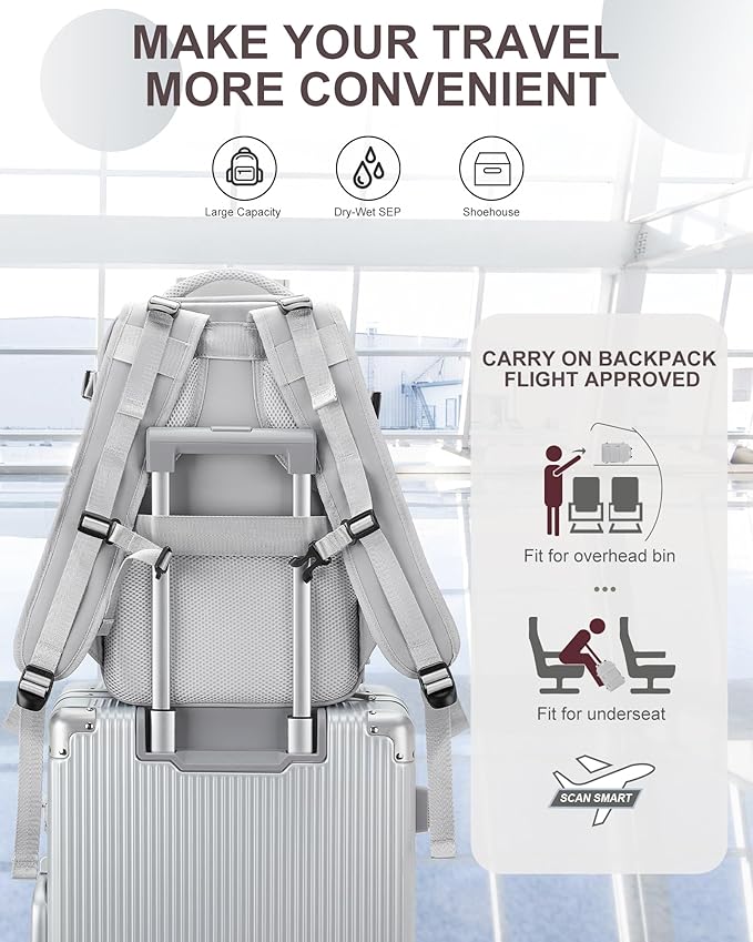 coowoz Travel Backpack Carry On for Women Man Gym Backpacks with Laptop Compartment Mochila de Viaje Teacher Personal Item Backpack Airplane Accessories Must Haves Grey Small