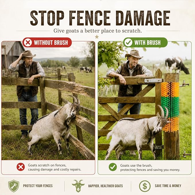 Livestock Scratching Brush 1-Pack — Cattle Horse Goat Pig Sheep Grooming Post, High-Visibility Animal Scratcher, Stress Relief Goat Toys for Summer Itch & Shedding