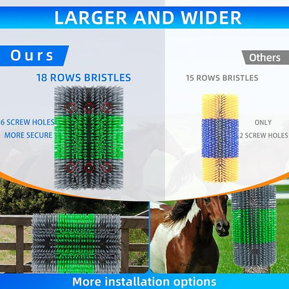 Extra Large Size Livestock Scratching Brush, Upgraded Horse/Goat/Cow/Cattle Scratcher Brush for Grooming, Itch Relief Horse Scratcher Brushes Kit with Two Sets of Mounting Screws(2-Pack,Gray)