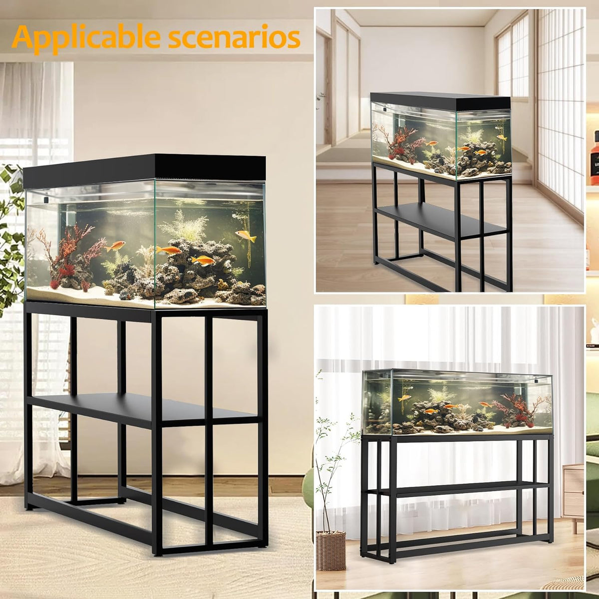 Akenow 55-75 Gallon Fish Tank Stand with Storage Shelf, 48.5 x14.9 x 29.2 Inch Aquarium Stand, Turtle Tank, Reptile Terrariums and Breeder Tank Stand,980LBS Capacity, Black