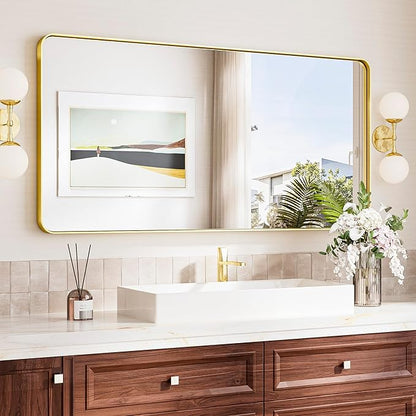 TokeShimi 48x24 Brushed Gold Bathroom Mirror