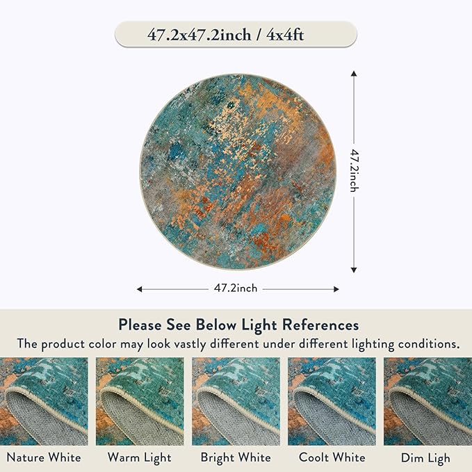 Lahome Modern Abstract Round Rug - 4Ft Colorful Rugs for Entryway Small Bathroom Rugs Washable 4x4 Circle Mat, Contemporary Indoor Floor Accent Carpet for Kitchen Bedroom Family Room Decor