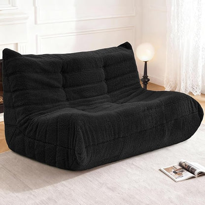 Bean Bag Loveseat Chair Big Sofa Beanbag Chair for Adults Fireside Chair Bean Bag Lounger with Memory Foam Filled for Home,Apartment or Gaming Venue（Black Teddy）