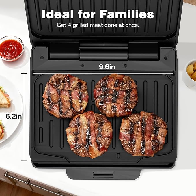 2-Serving Electric Grill and Panini Press, Tough Non-Stick Coating, Drip Tray