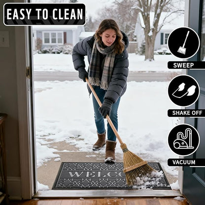 Yimobra Welcome Matt Outdoor Indoor 29.5x17, All-Weather Waterproof Front Door Mat Outside Entrance, Non-Slip Low Profile Porch Patio Doormat, Dark Grey