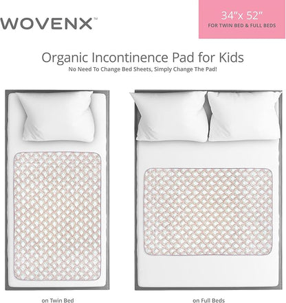 Organic Incontinence Pads for Kids & Toddlers - 5 Layer Waterproof Protectors for Overnight Bed Wetting - Reusable & Washable Pee Pads - Fits Twin to Full Size Beds - 34" x 52" Rainbow
