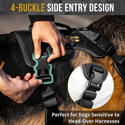 OneTigris No Pull Tactical Dog Harness for Medium Large Dogs | Reflective K9 Working Easy Control Vest – Adjustable Dog Harness with Hook & Loop Panels for Walking, Hiking & Training