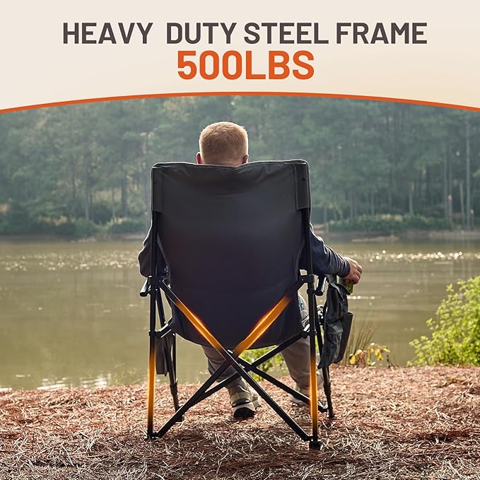 TIMBER RIDGE Oversized 2 Pack Heated Camping Chair for Outdoor Sports, High Back Padded Lawn Chair for Adults Support Up to 500lbs with Cup Holder, Side Pocket(Power Bank not Included)